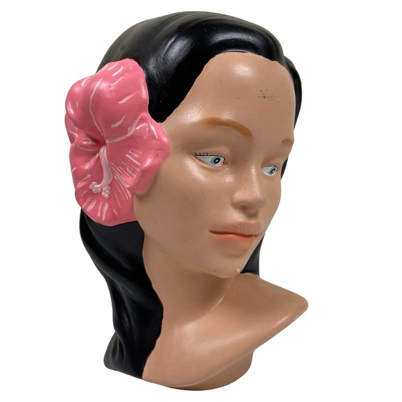 Vintage Mid Century Hawaiian Polynesian Lady Head Hibiscus Flower Tiki Bar Hula - Picture 1 of 12